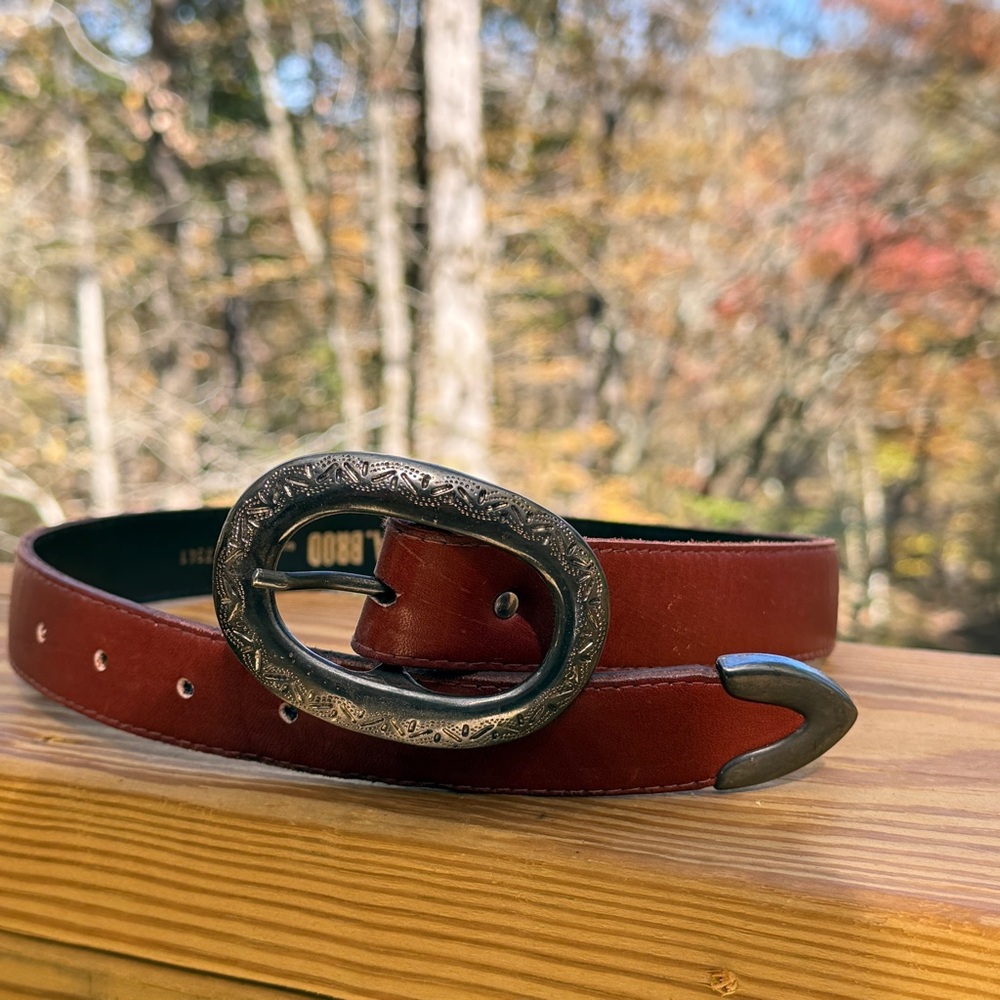 Vintage Brown Leather Belt Silver Toned Buckle